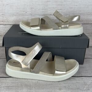 ECCO Flowt Womens EU 38 US 7-7.5 Sandals Ankle Strap Gold Metallic
